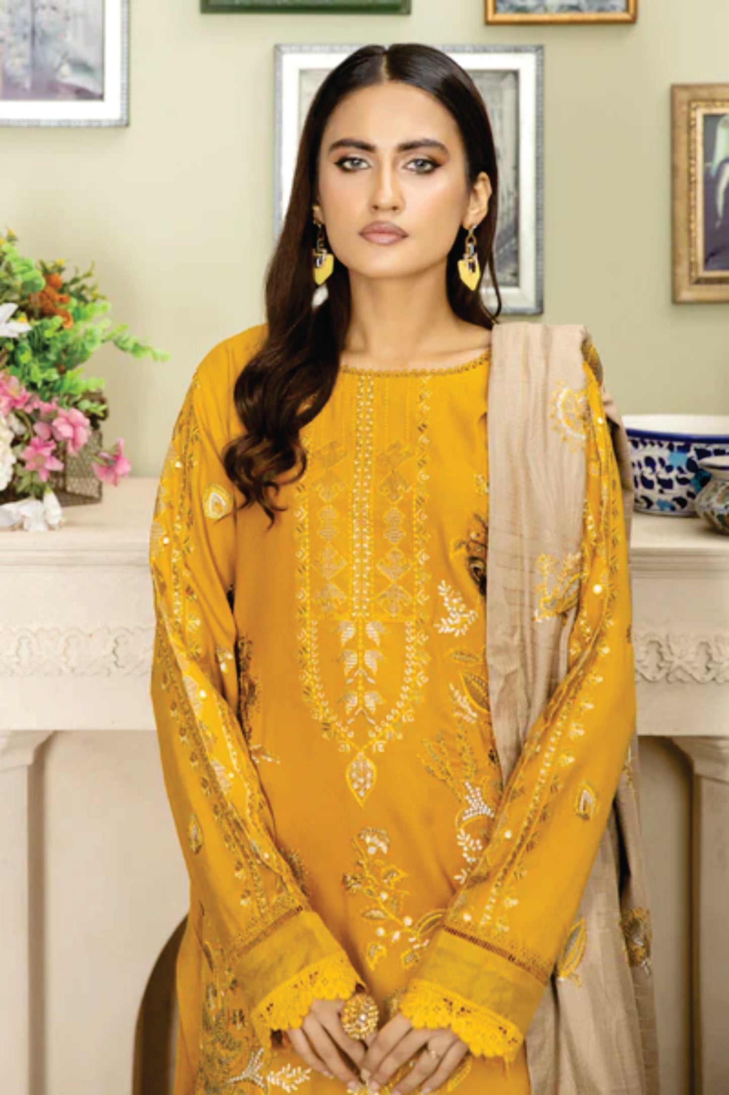 Wool Embroidered Collection by Marjjan MRW-475(MUSTARD)