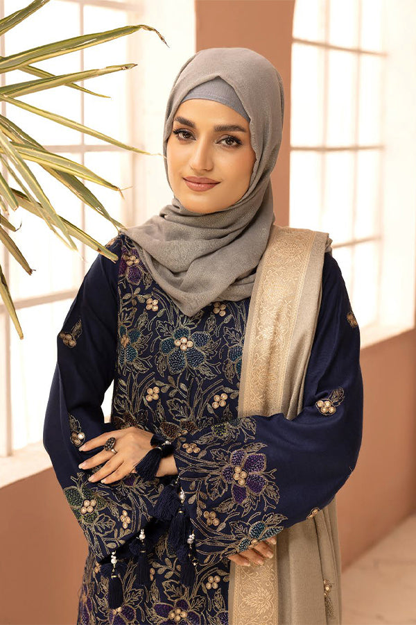Gul e Zarki 3pc Embroidered Whool Touch Pashmina with Kingarri Shawl by Riaz art