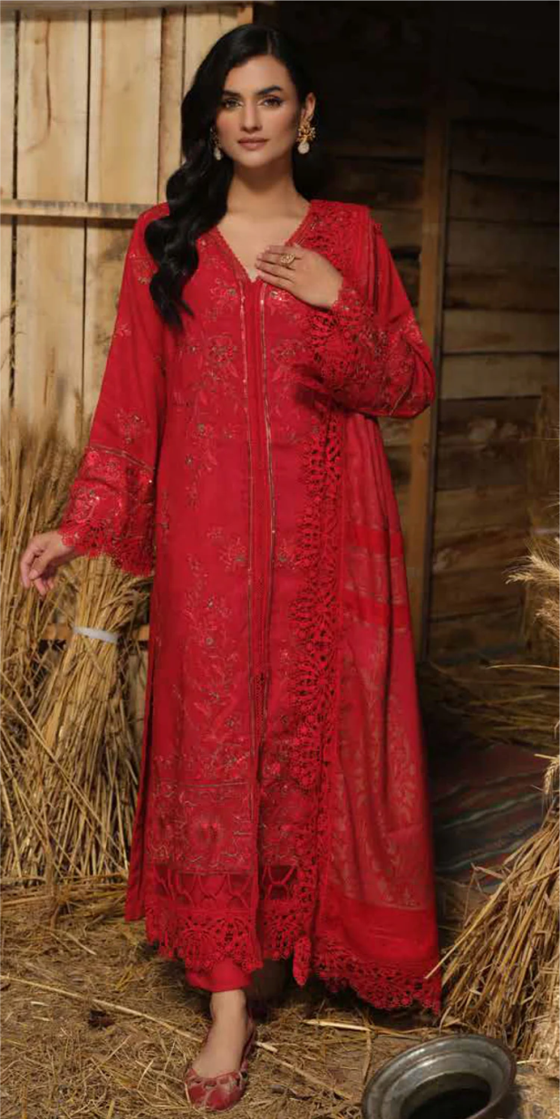 Tehzeeb Embroidered Leather Peach Collection With Embroidered Velvet Jacquard - Winter