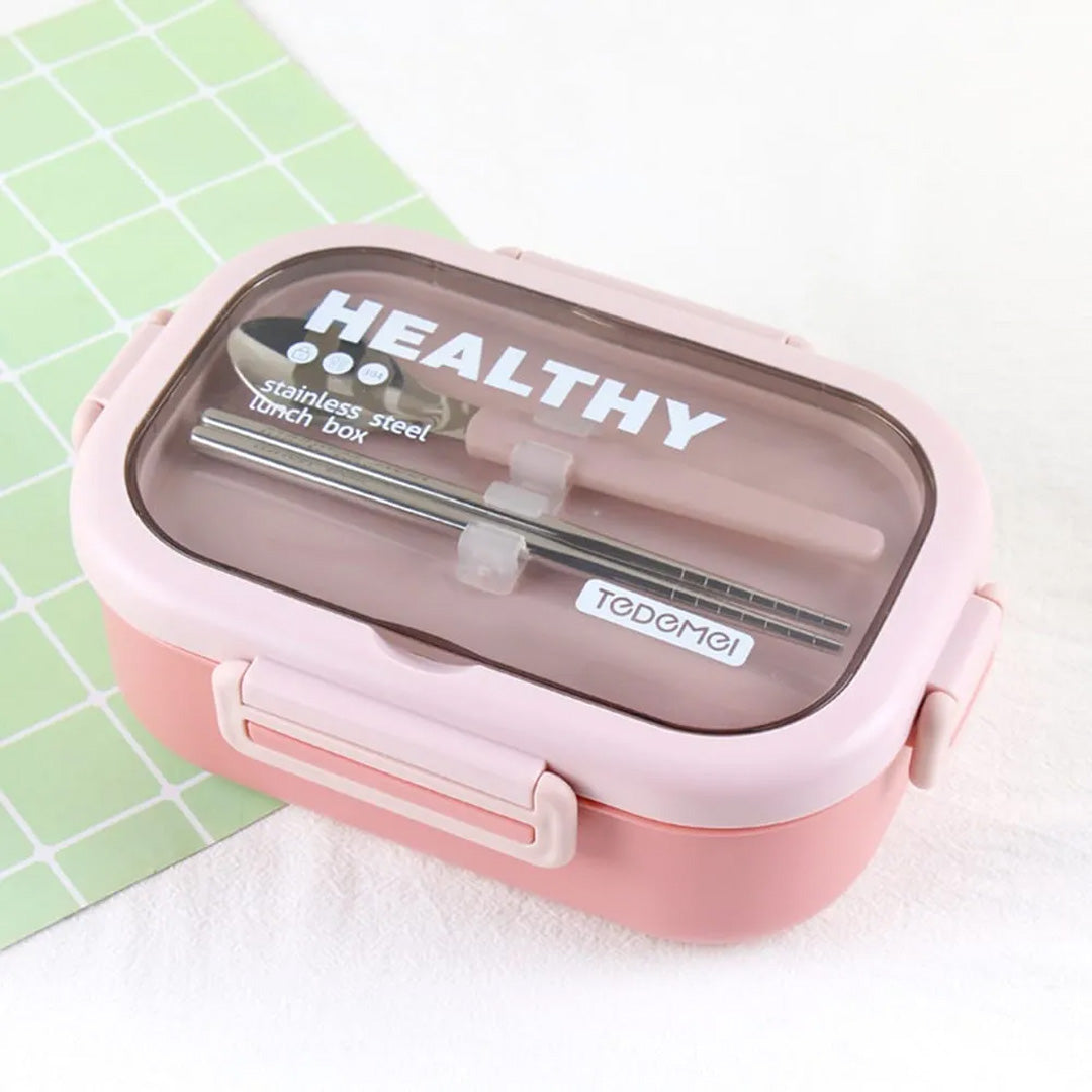 Healthy Stainless Steel Lunch Box With Built-In Spoon & Chopsticks