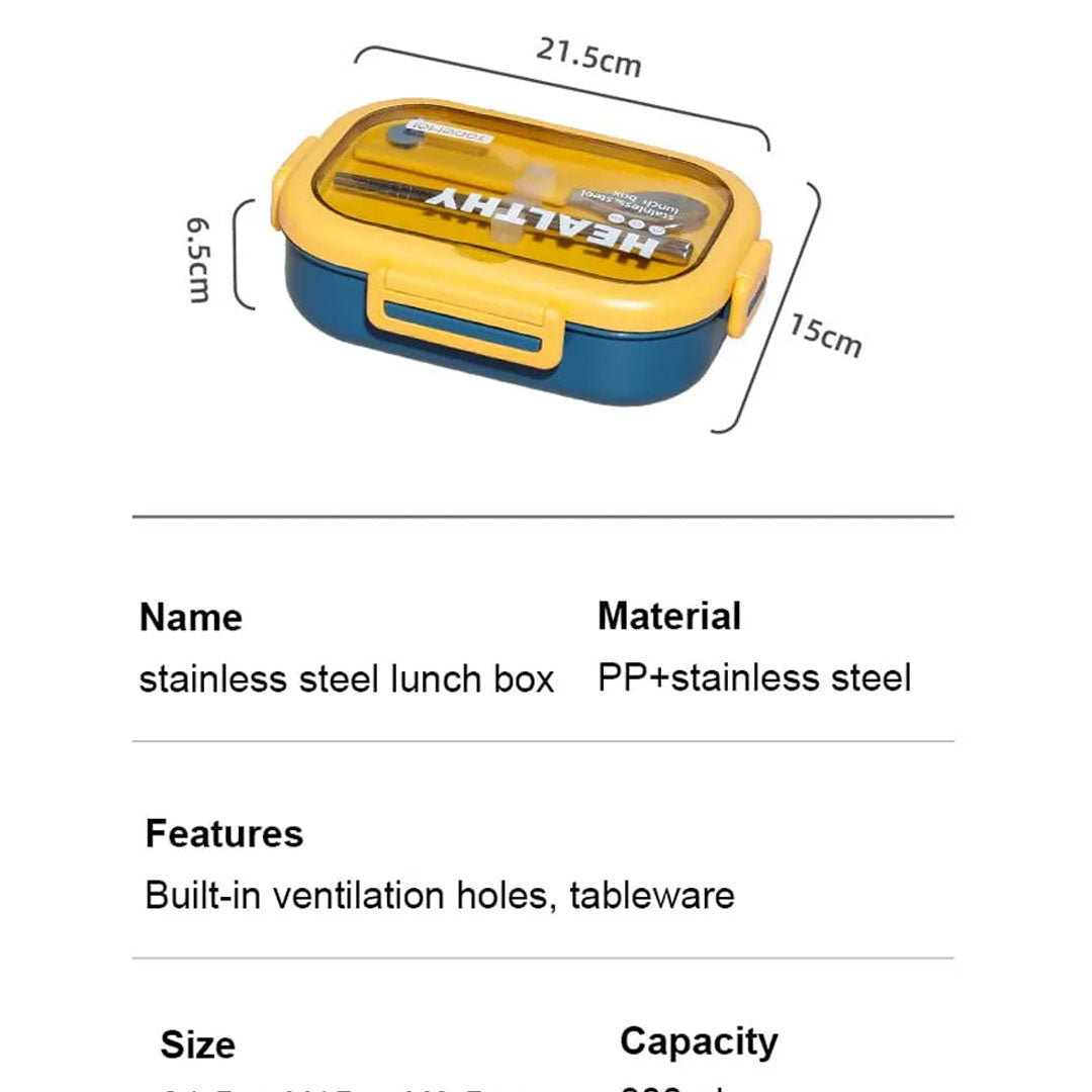 Healthy Stainless Steel Lunch Box With Built-In Spoon & Chopsticks