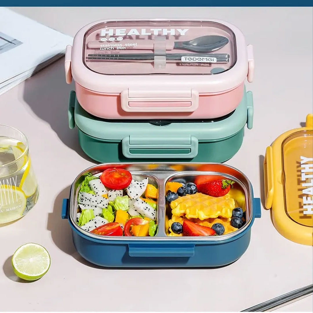 Healthy Stainless Steel Lunch Box With Built-In Spoon & Chopsticks