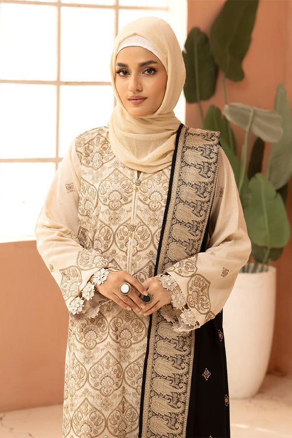 Gul e Zarki 3pc Embroidered Whool Touch Pashmina with Kingarri Shawl by Riaz art