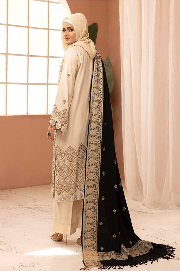 Gul e Zarki 3pc Embroidered Whool Touch Pashmina with Kingarri Shawl by Riaz art