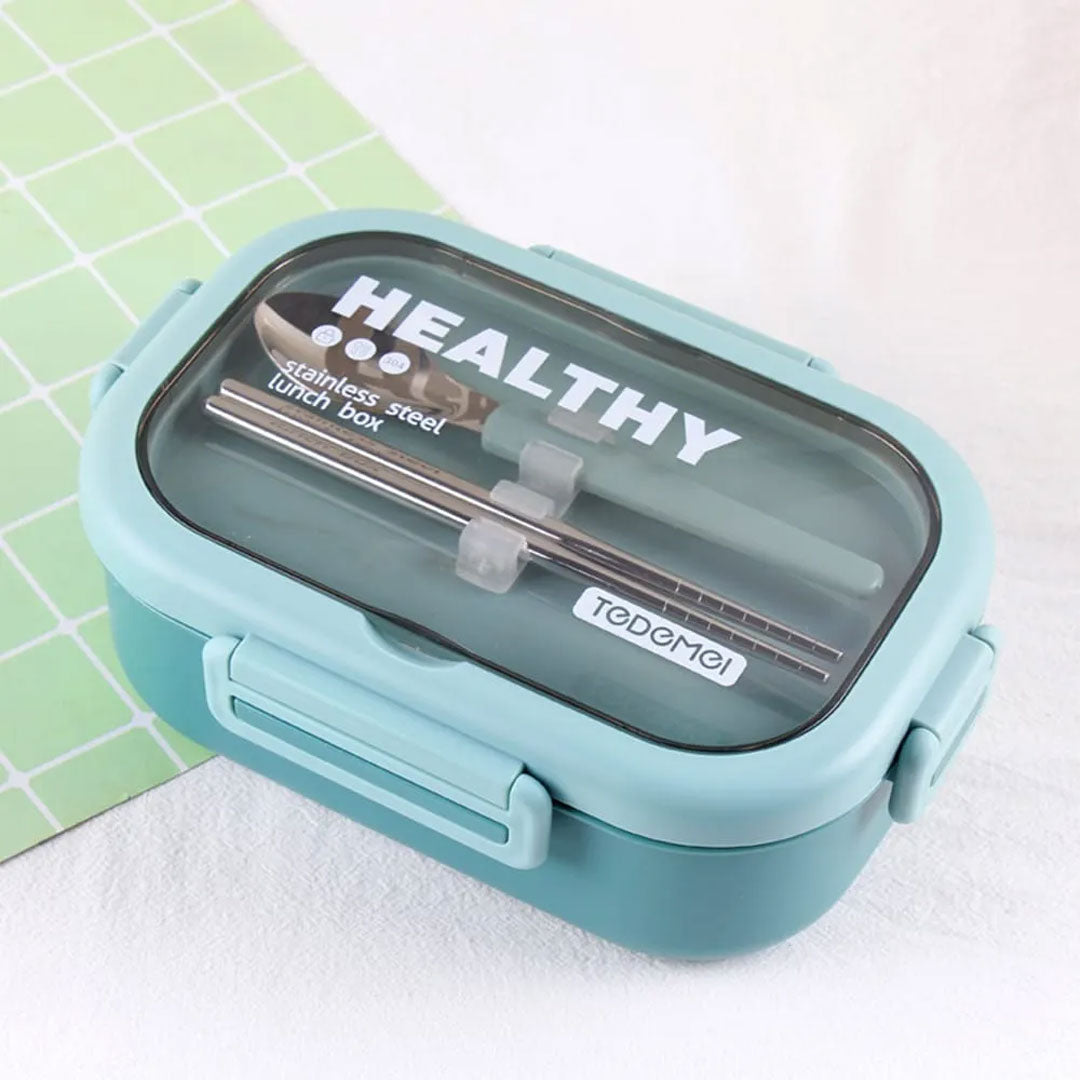 Healthy Stainless Steel Lunch Box With Built-In Spoon & Chopsticks