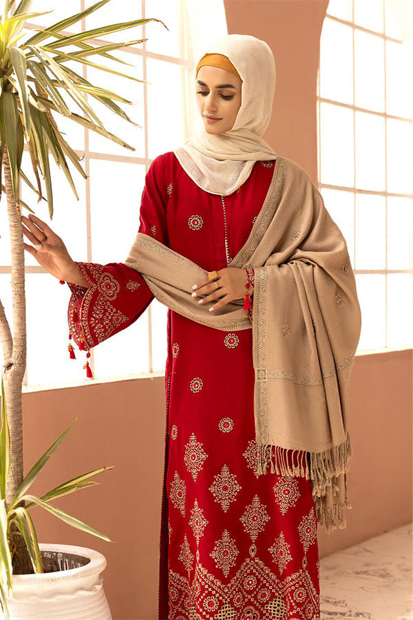 Gul e Zarki 3pc Embroidered Whool Touch Pashmina with Kingarri Shawl by Riaz art