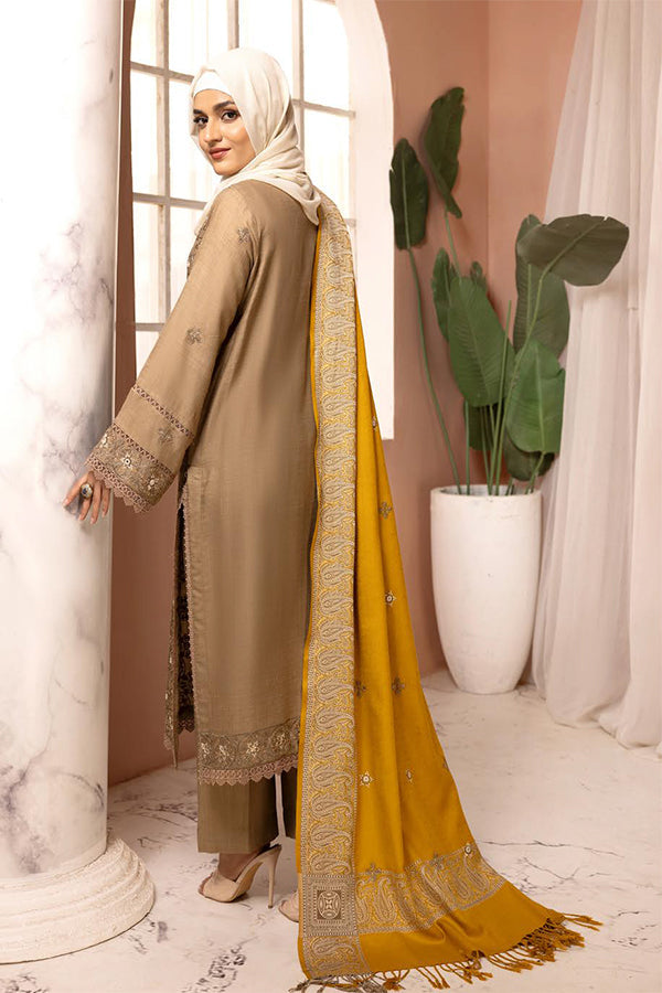 Gul e Zarki 3pc Embroidered Whool Touch Pashmina with Kingarri Shawl by Riaz art