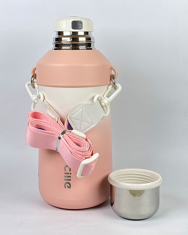 Cille Thermos Bottle with Cup and Strap