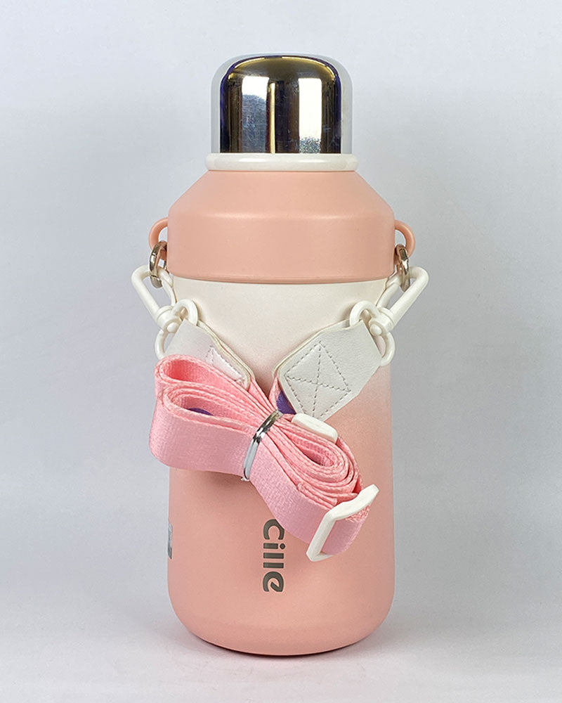 Cille Thermos Bottle with Cup and Strap