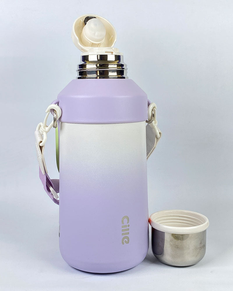 Cille Thermos Bottle with Cup and Strap