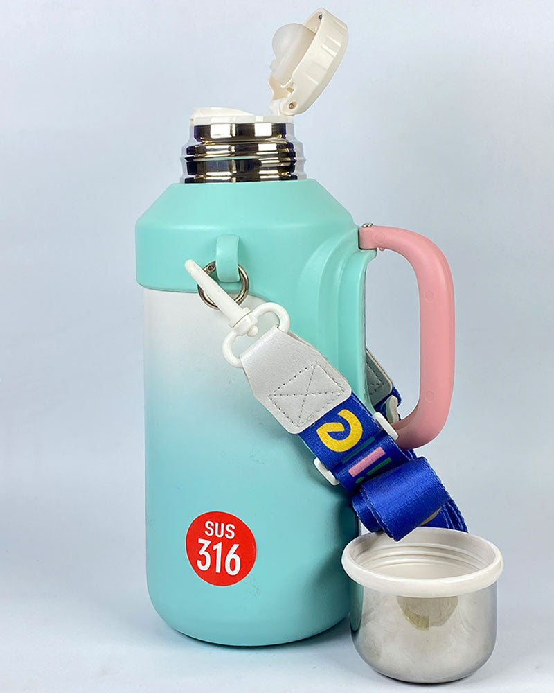Cille Thermos Bottle with Cup and Strap