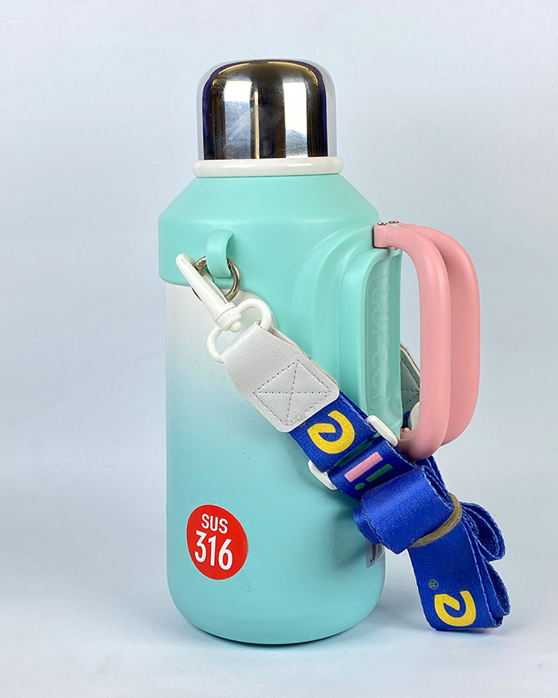Cille Thermos Bottle with Cup and Strap
