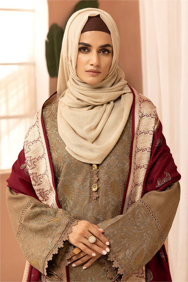 Gul e Zarki 3pc Embroidered Whool Touch Pashmina with Kingarri Shawl by Riaz art