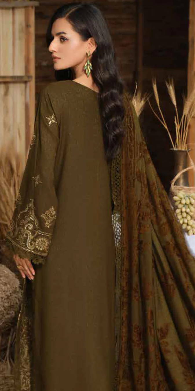 Tehzeeb Embroidered Leather Peach Collection With Embroidered Velvet Jacquard - Winter