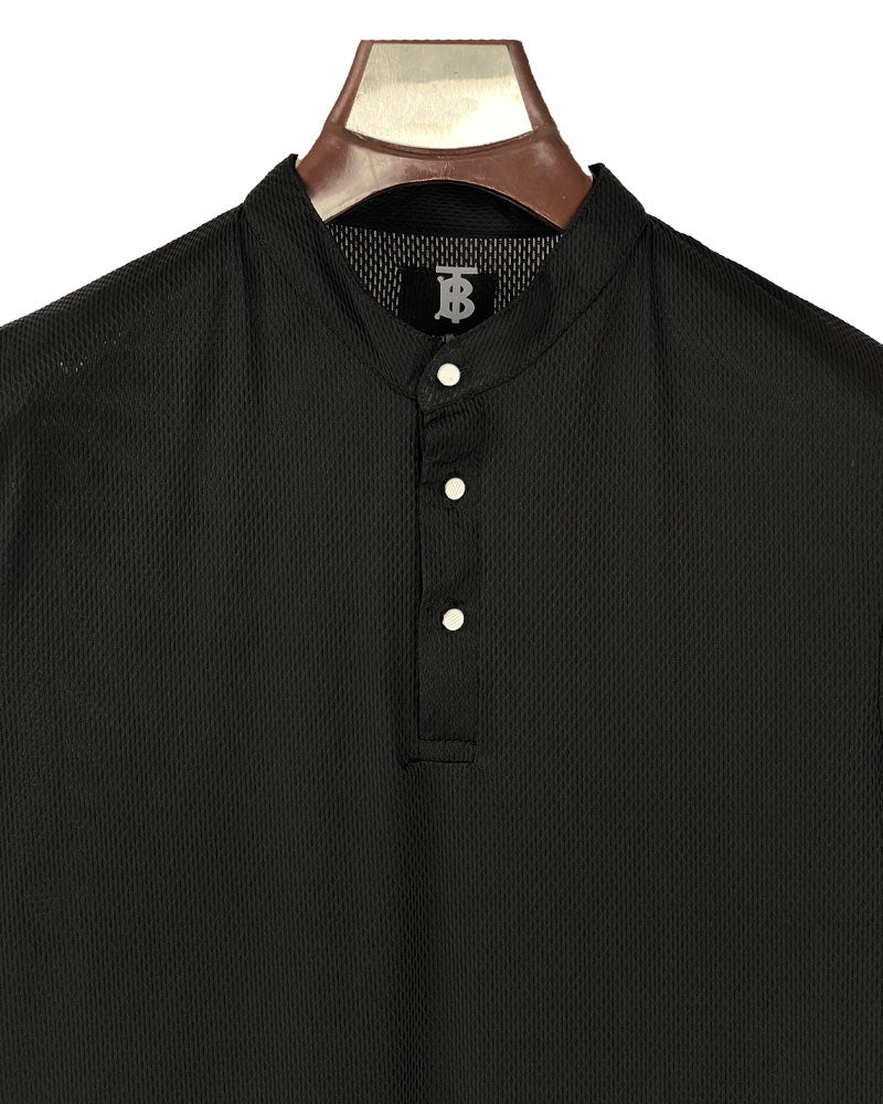 Men’s Black Mandarin Collar Dri Fit Shirt – Sleek, Minimalist Style for Modern Wardrobes