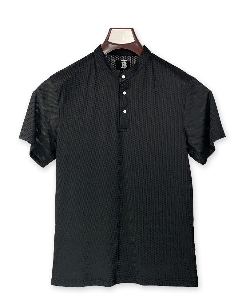 Men’s Black Mandarin Collar Dri Fit Shirt – Sleek, Minimalist Style for Modern Wardrobes