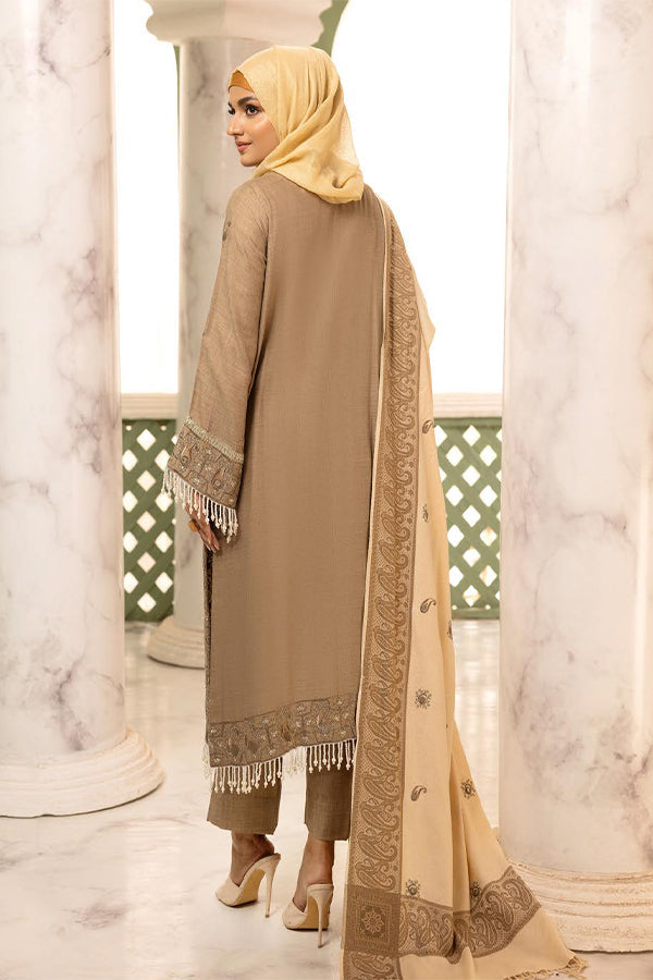 Gul e Zarki 3pc Embroidered Whool Touch Pashmina with Kingarri Shawl by Riaz art