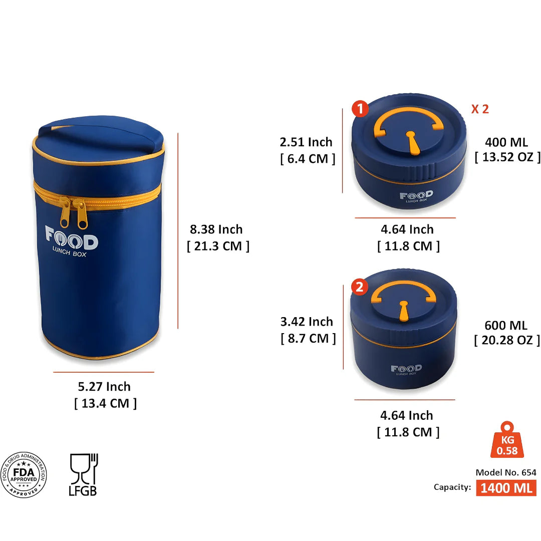 Insulated Stainless Steel Lunch Box with Carry Pouch