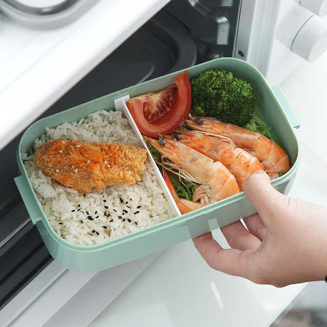 Dual Compartment Plastic Bento Lunch Box for Kids and Adults