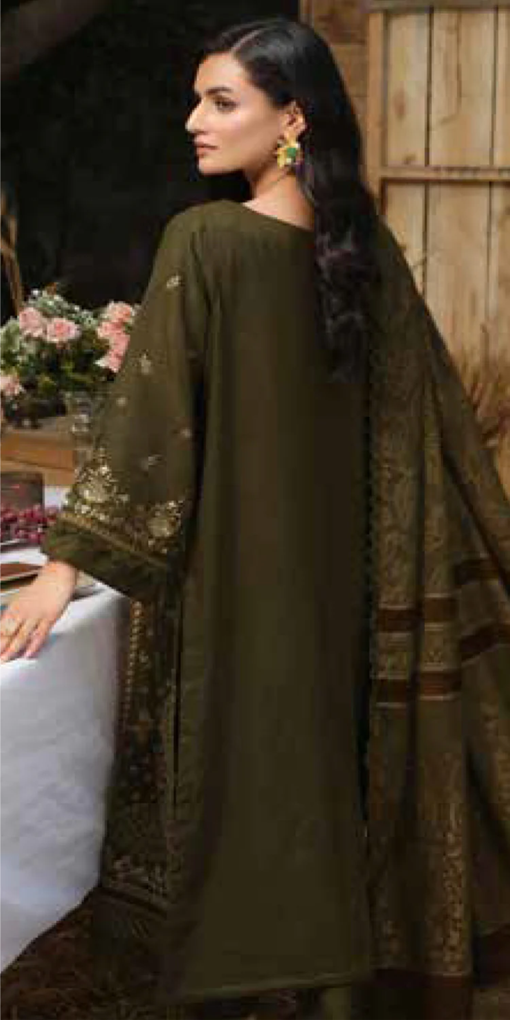 Tehzeeb Embroidered Leather Peach Collection With Embroidered Velvet Jacquard - Winter