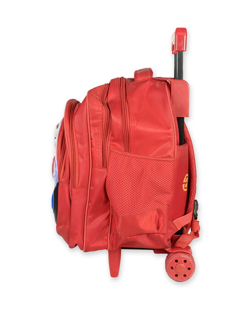 3D Print Superhero Trolley Backpack for Boys – Red Rolling School Bag with Cartoon Design