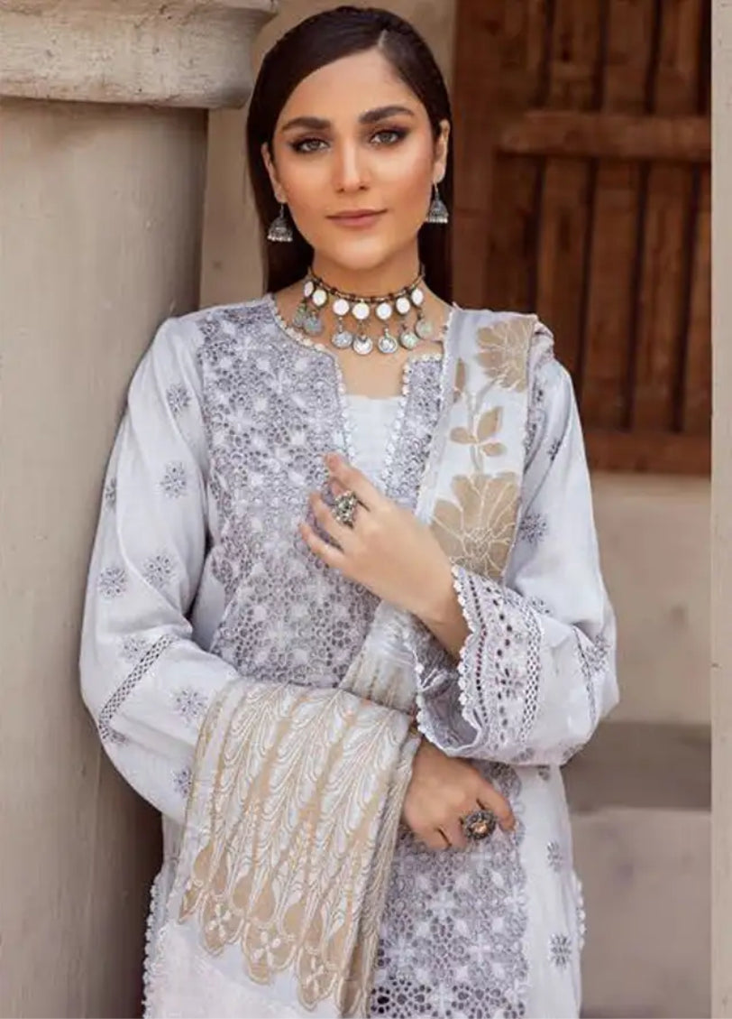 Mahees by Riaz Arts Embroidered Leather Peach Suits Unstitched 3 Piece - Winter Collection