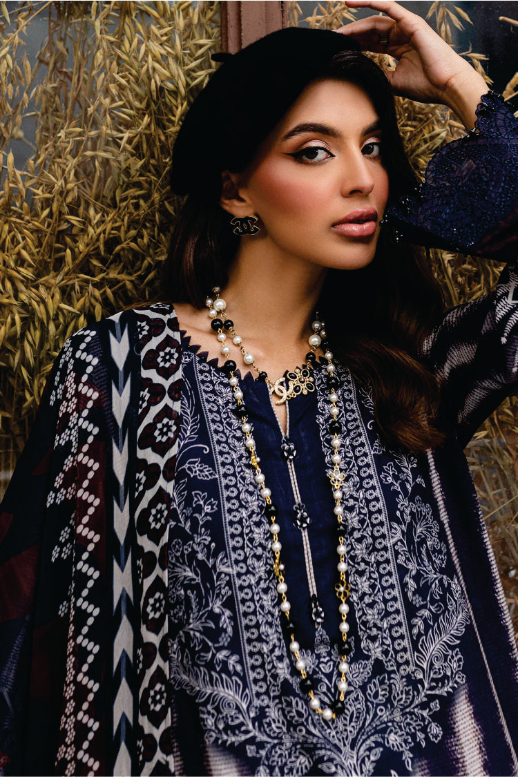 Nureh Embroidered Unstitched Printed Slub Linen Suit - Winter