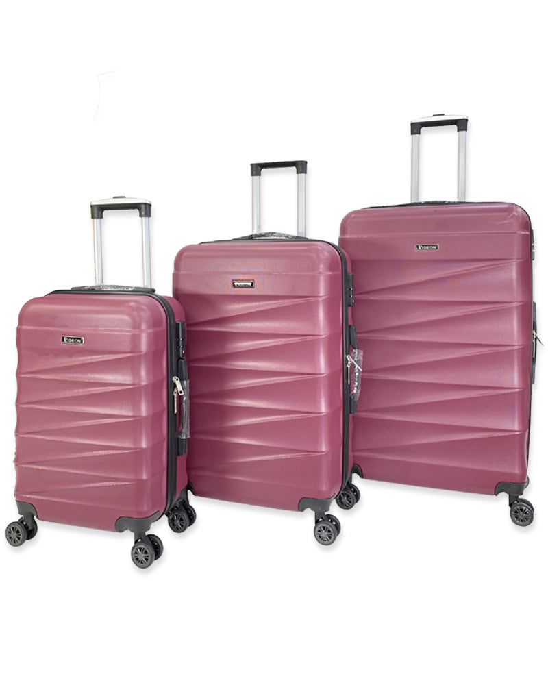 Modern Textured 3 Piece Trolley Luggage Set in Wine Red Color