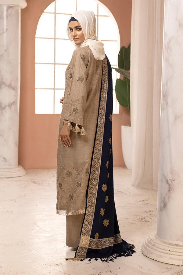 Gul e Zarki 3pc Embroidered Whool Touch Pashmina with Kingarri Shawl by Riaz art