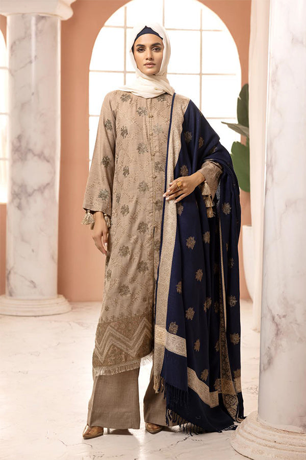 Gul e Zarki 3pc Embroidered Whool Touch Pashmina with Kingarri Shawl by Riaz art