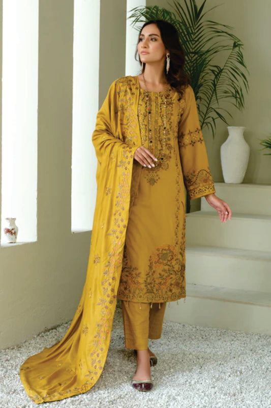 Linen Embroidered Collection By Marjjan ML-247(MUSTARD)