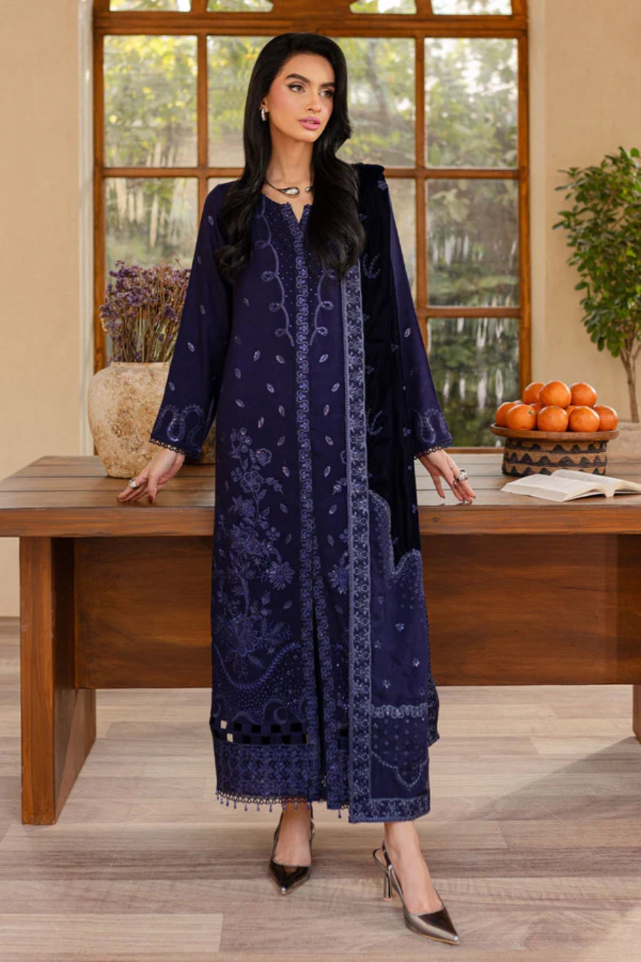 NUREH UNSTITCHED VELVET SHAWL SUIT - WINTER