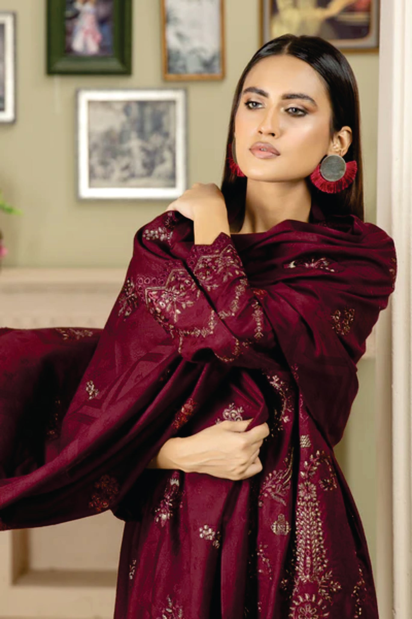 WOOL EMBROIDERED Collection by Marjjan MRW-473(MEHROON)