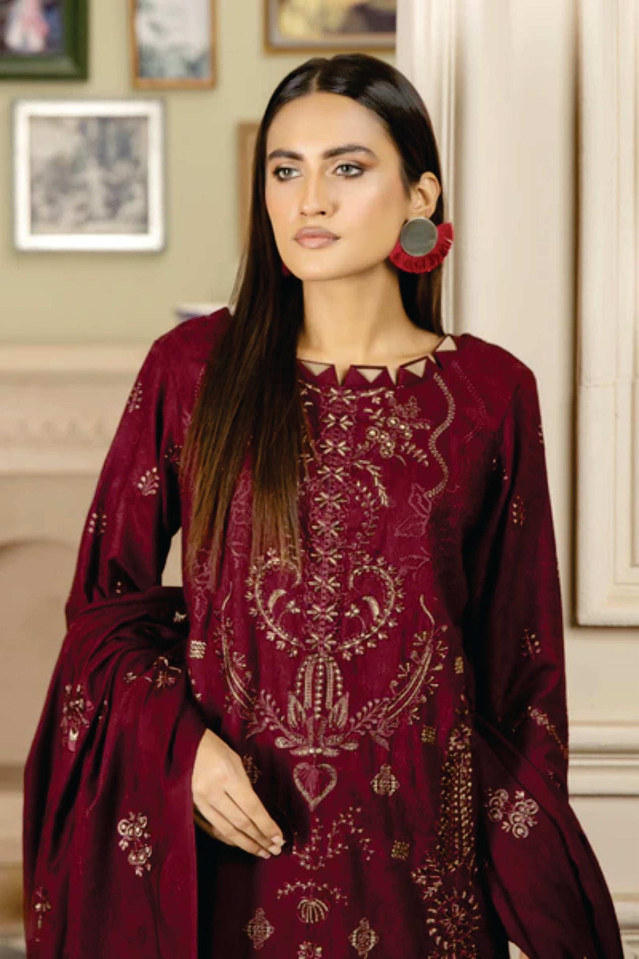 WOOL EMBROIDERED Collection by Marjjan MRW-473(MEHROON)