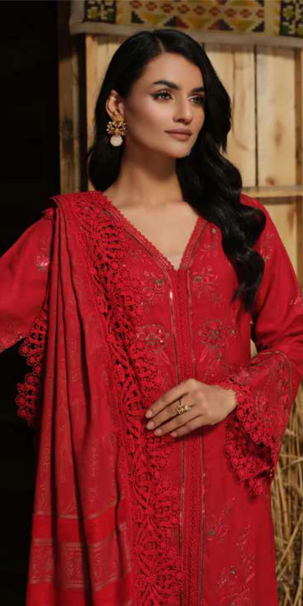 Tehzeeb Embroidered Leather Peach Collection With Embroidered Velvet Jacquard - Winter