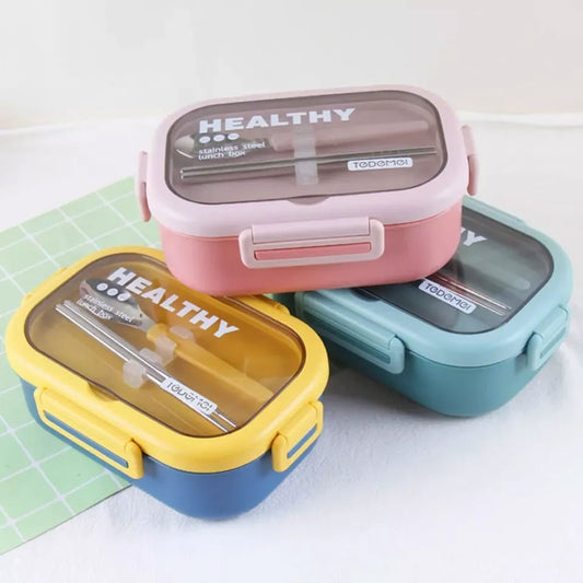 Healthy Stainless Steel Lunch Box  With Built-In Spoon & Chopsticks