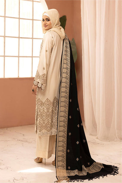 Gul e Zarki 3pc Embroidered Whool Touch Pashmina with Kingarri Shawl by Riaz art