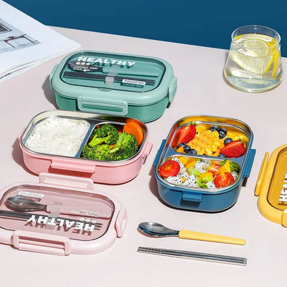 Healthy Stainless Steel Lunch Box  With Built-In Spoon & Chopsticks