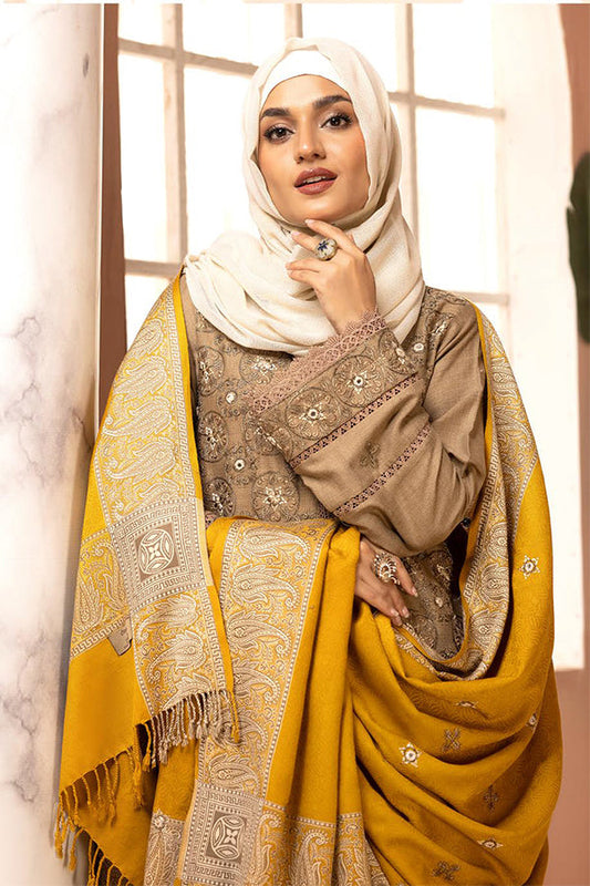 Gul e Zarki 3pc Embroidered Whool Touch Pashmina with Kingarri Shawl by Riaz art