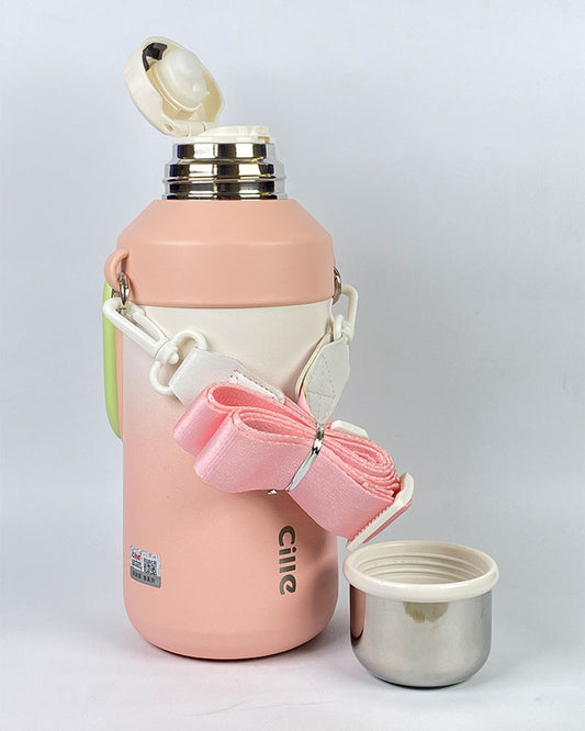 Cille Thermos Bottle with Cup and Strap