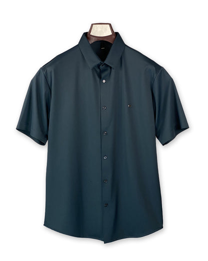 Summer Men Solid Color Short Sleeve Loose Single Breasted Casual Shirt