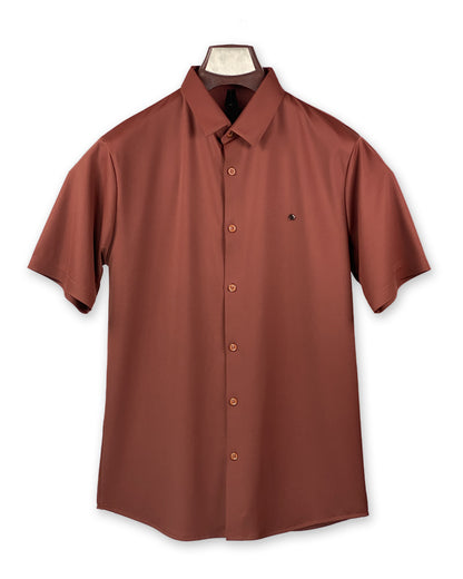 Summer Men Solid Color Short Sleeve Loose Single Breasted Casual Shirt
