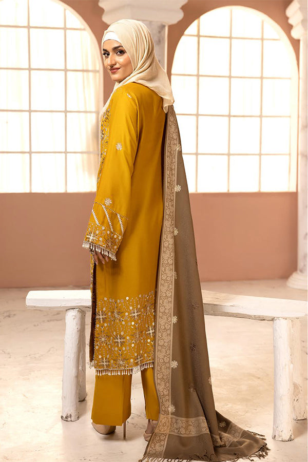 Gul e Zarki 3pc Embroidered Whool Touch Pashmina with Kingarri Shawl by Riaz art
