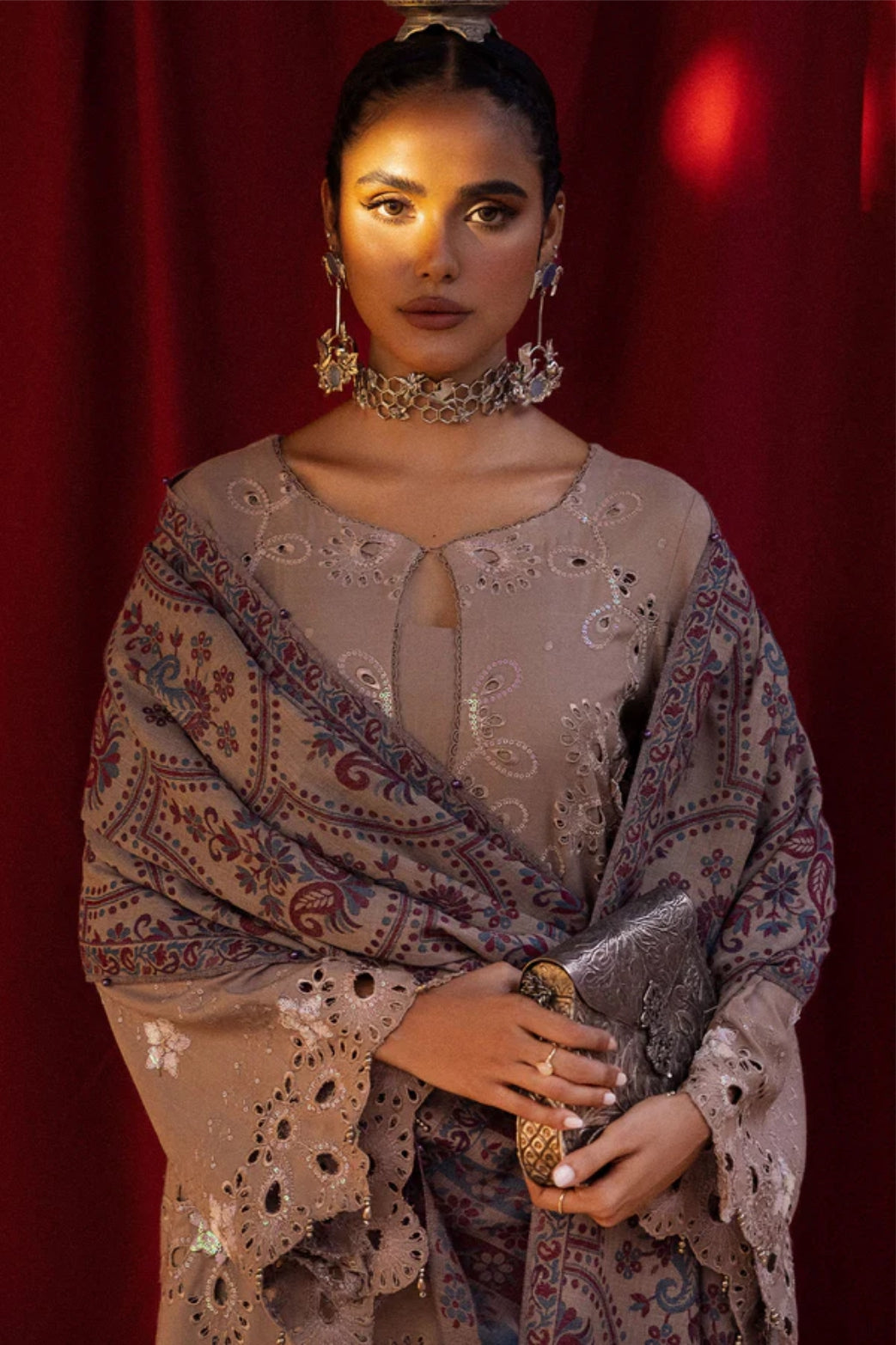 Nureh 3pc EMBROIDERED DHANAK with WOOL SHAWL Suit - Winter