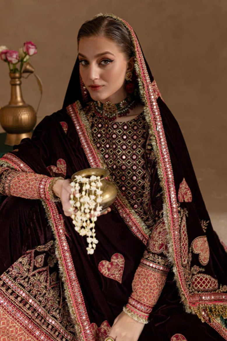 Marjjan Velvet Embroidered 3 Piece Suit - Winter