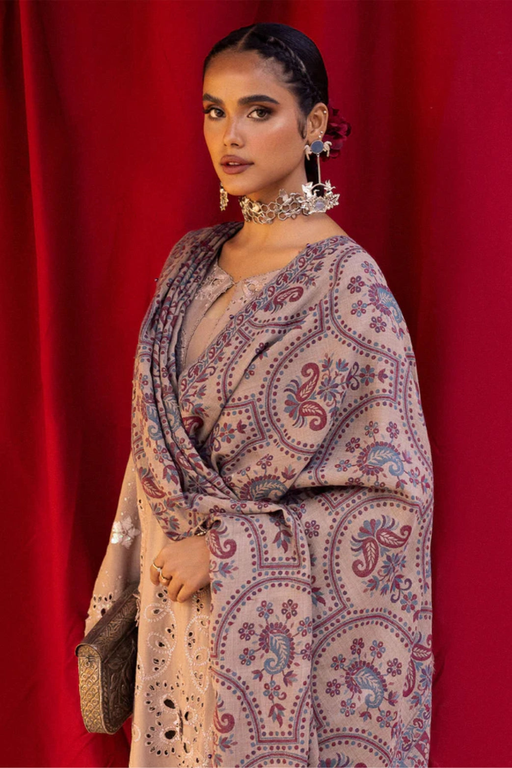 Nureh 3pc EMBROIDERED DHANAK with WOOL SHAWL Suit - Winter