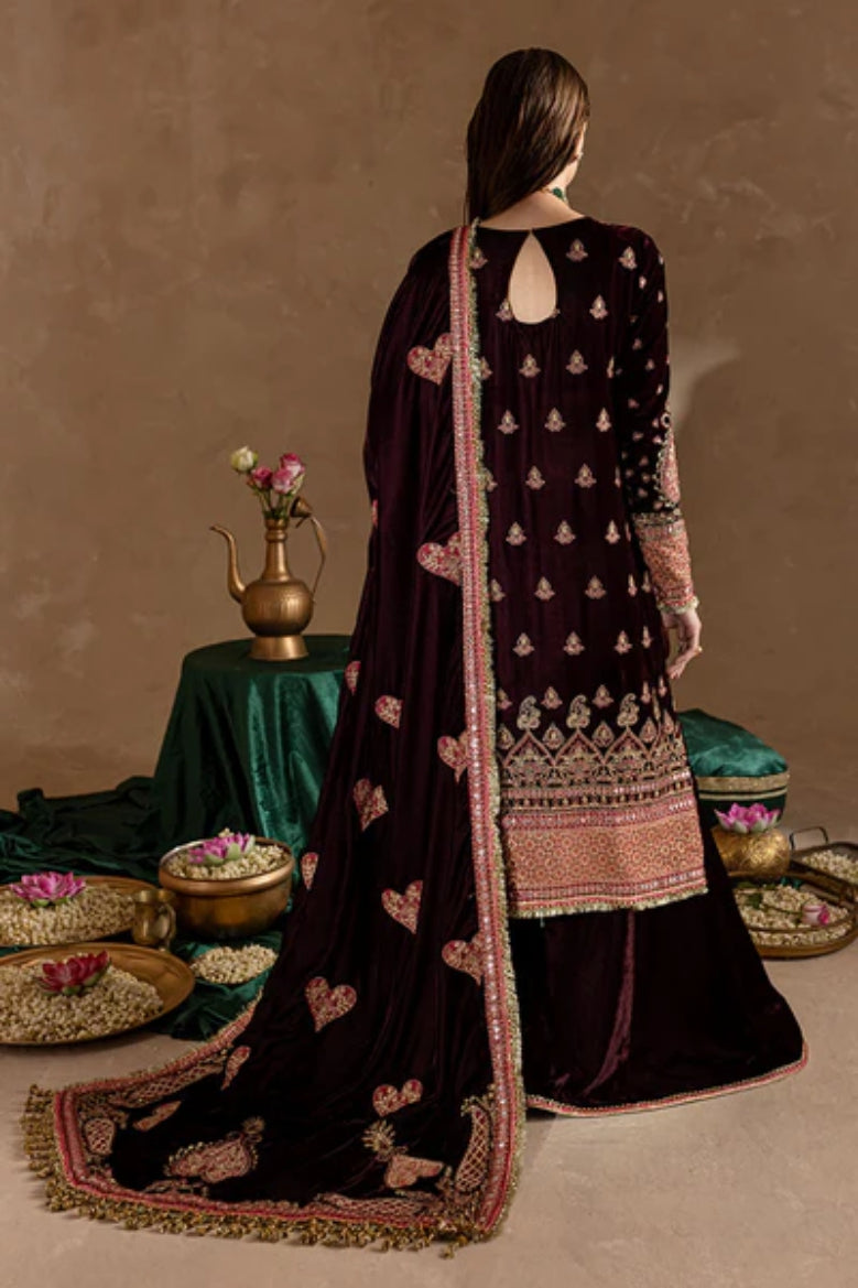 Marjjan Velvet Embroidered 3 Piece Suit - Winter