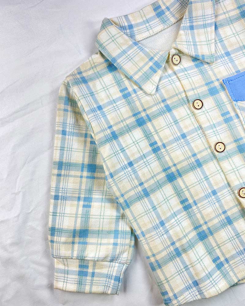 Boys’ Casual Check Set – Blue & Grey