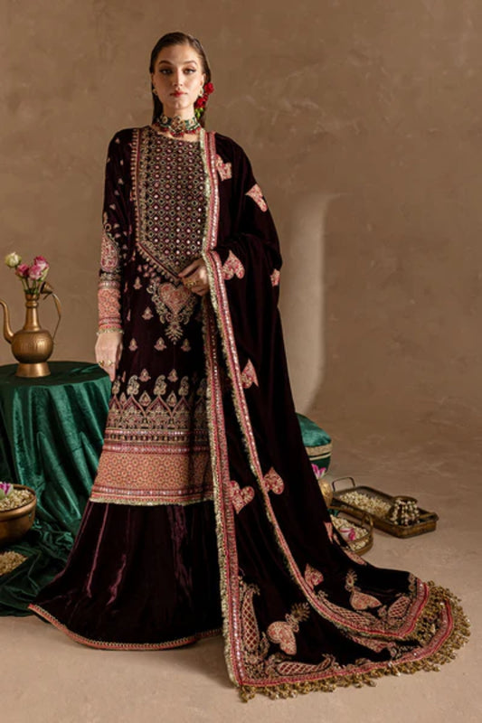 Marjjan Velvet Embroidered 3 Piece Suit - Winter
