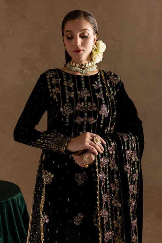 Marjjan Velvet Embroidered 3 Piece Suit - Winter